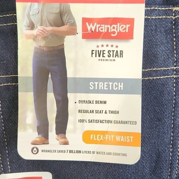 Wrangler Men's Dark Wash Flex Fit Waist Regular Fit Jeans Size 44 X 32 Zip Hook - Picture 4 of 9